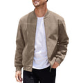 Men's Varsity Bomber Flight Jacket Breathable Windbreaker Zip Coat Faux Leather, Brown, M