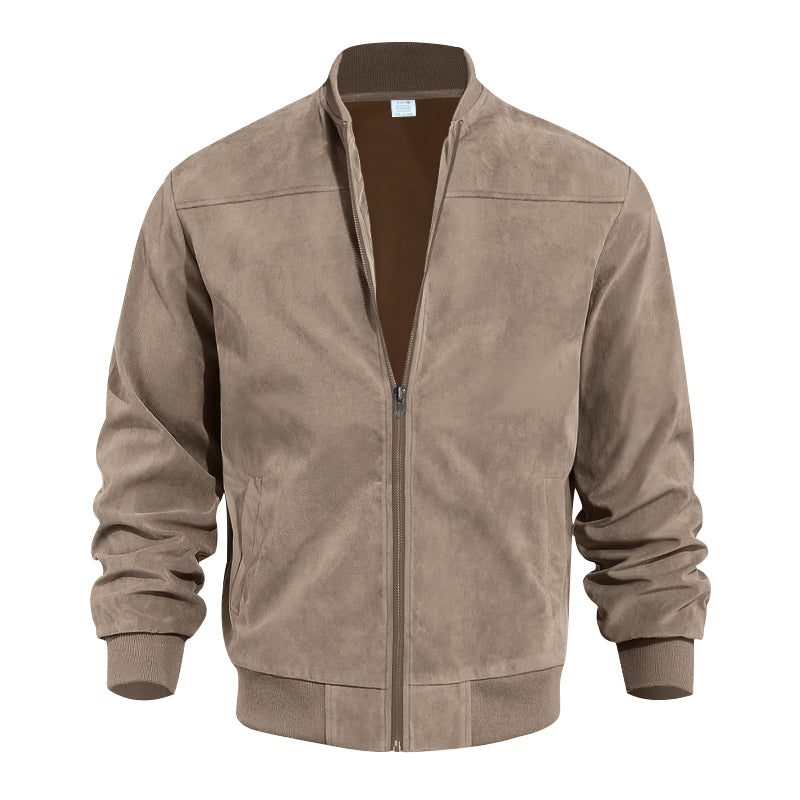 Men's Varsity Bomber Flight Jacket Breathable Windbreaker Zip Coat Faux Leather, Brown, M