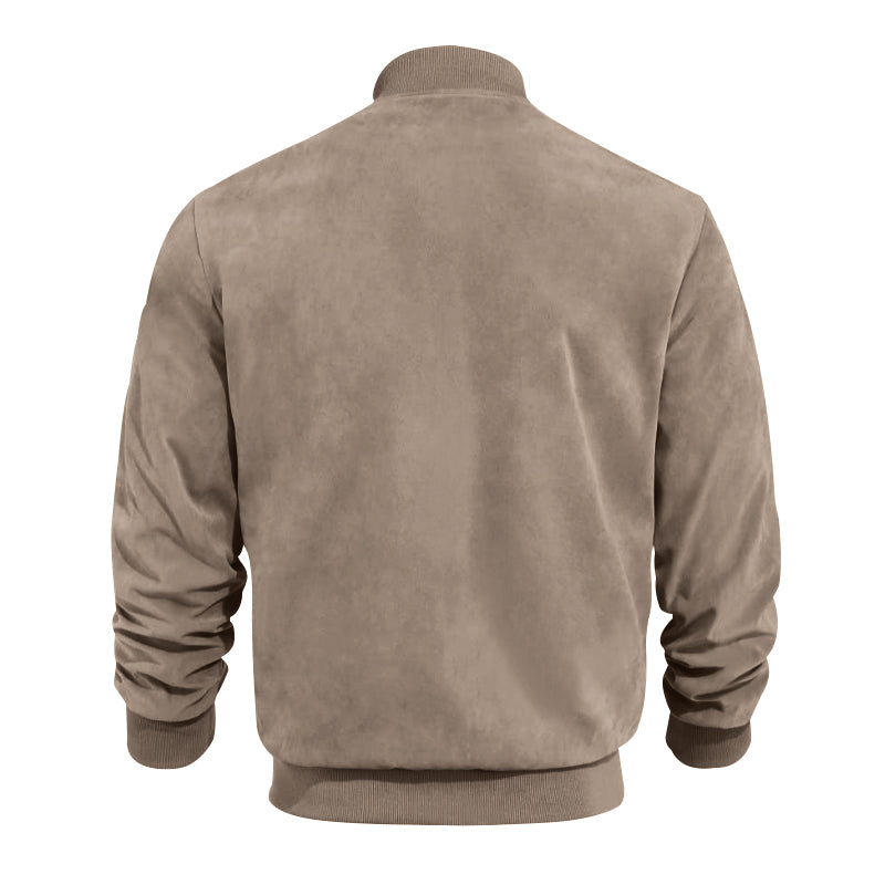 Men's Varsity Bomber Flight Jacket Breathable Windbreaker Zip Coat Faux Leather, Brown, M
