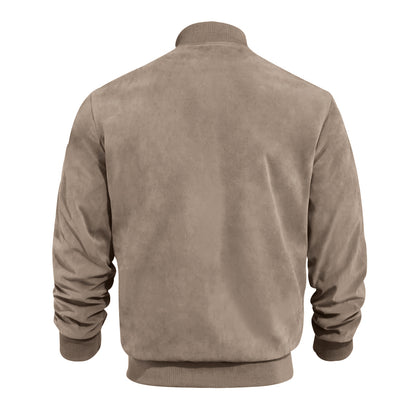 Men's Varsity Bomber Flight Jacket Breathable Windbreaker Zip Coat Faux Leather, Brown, M V474-737107