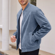 Men's Varsity Bomber Flight Jacket Breathable Windbreaker Zip Coat Faux Leather, Blue, S