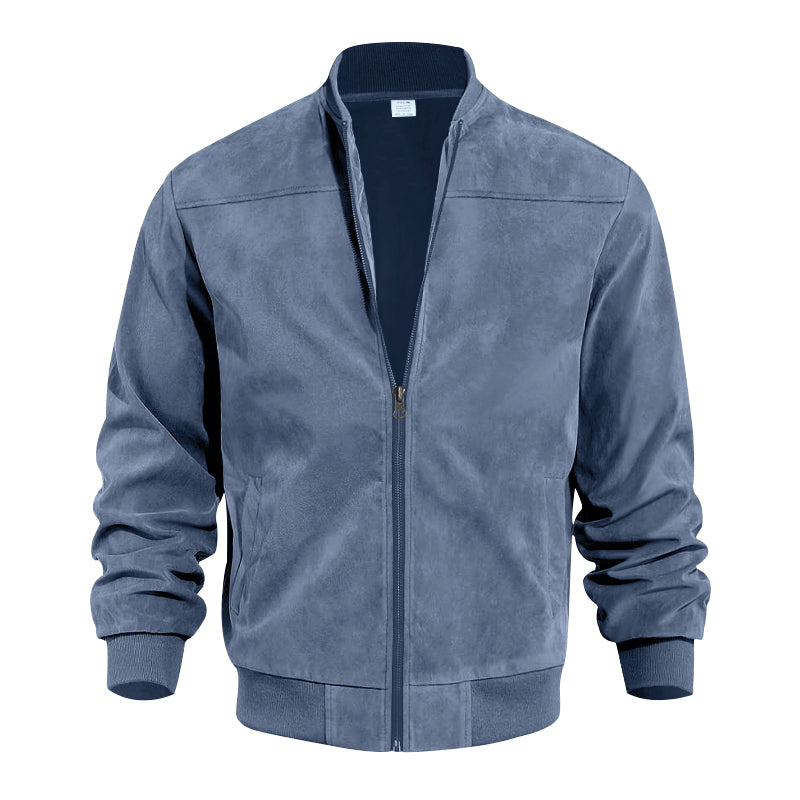 Men's Varsity Bomber Flight Jacket Breathable Windbreaker Zip Coat Faux Leather, Blue, S