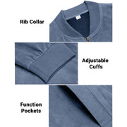 Men's Varsity Bomber Flight Jacket Breathable Windbreaker Zip Coat Faux Leather, Blue, M