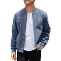 Men's Varsity Bomber Flight Jacket Breathable Windbreaker Zip Coat Faux Leather, Blue, L