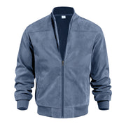 Men's Varsity Bomber Flight Jacket Breathable Windbreaker Zip Coat Faux Leather, Blue, L