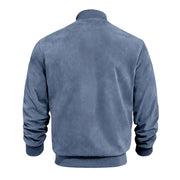 Men's Varsity Bomber Flight Jacket Breathable Windbreaker Zip Coat Faux Leather, Blue, L