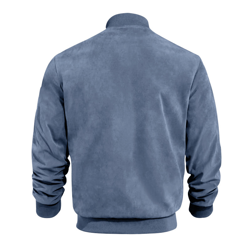 Men's Varsity Bomber Flight Jacket Breathable Windbreaker Zip Coat Faux Leather, Blue, L