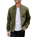 Men's Varsity Bomber Flight Jacket Breathable Windbreaker Zip Coat Faux Leather, Green, S