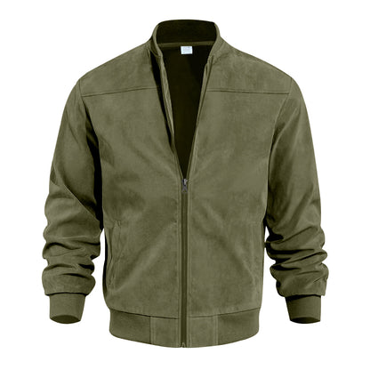 Men's Varsity Bomber Flight Jacket Breathable Windbreaker Zip Coat Faux Leather, Green, S V474-737118