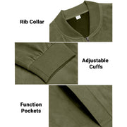 Men's Varsity Bomber Flight Jacket Breathable Windbreaker Zip Coat Faux Leather, Green, L