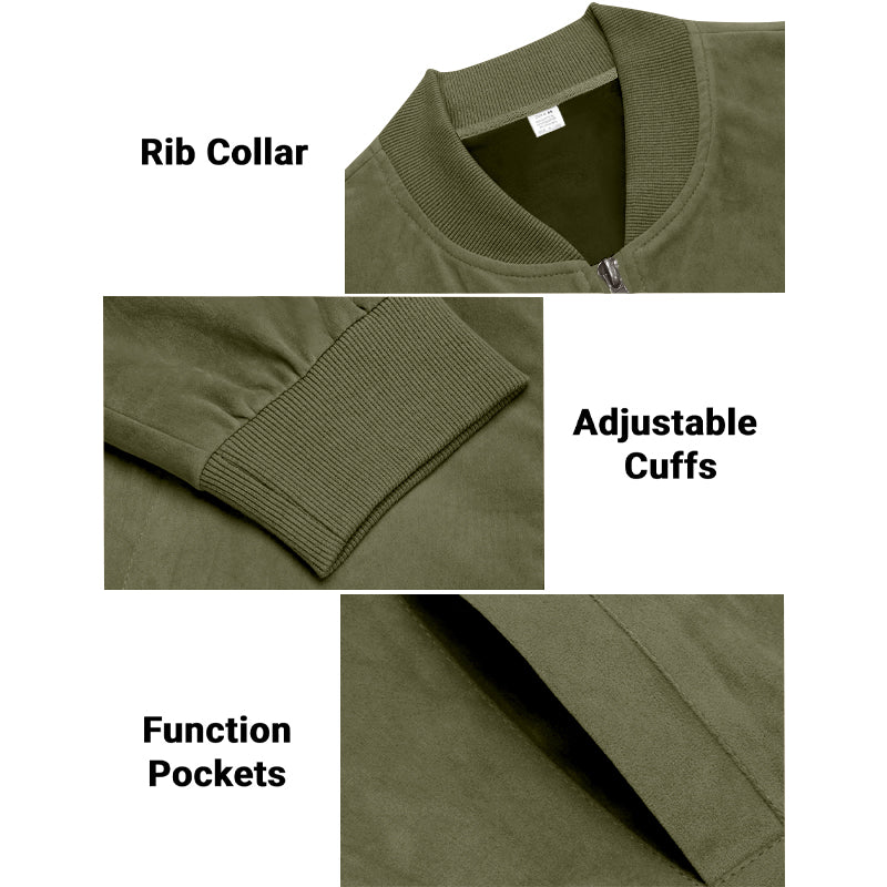 Men's Varsity Bomber Flight Jacket Breathable Windbreaker Zip Coat Faux Leather, Green, L