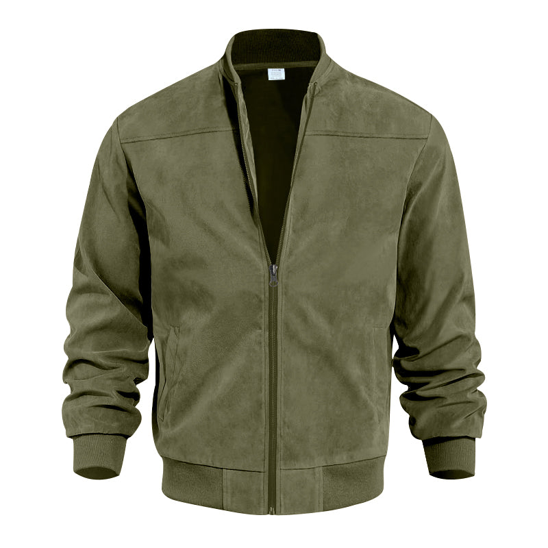 Men's Varsity Bomber Flight Jacket Breathable Windbreaker Zip Coat Faux Leather, Green, XL V474-737121