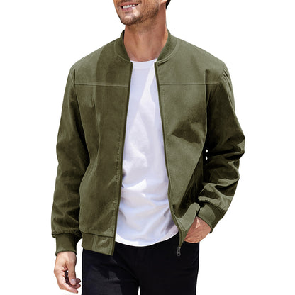 Men's Varsity Bomber Flight Jacket Breathable Windbreaker Zip Coat Faux Leather, Green, 2XL V474-737122