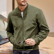 Men's Varsity Bomber Flight Jacket Breathable Windbreaker Zip Coat Faux Leather, Green, 2XL