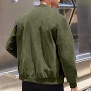 Men's Varsity Bomber Flight Jacket Breathable Windbreaker Zip Coat Faux Leather, Green, 2XL