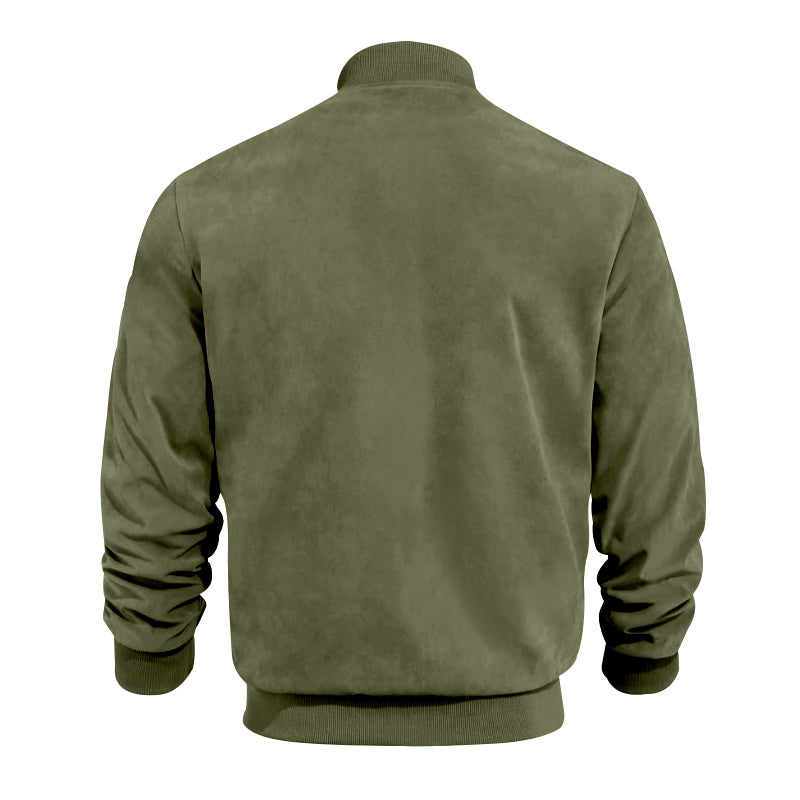 Men's Varsity Bomber Flight Jacket Breathable Windbreaker Zip Coat Faux Leather, Green, 2XL