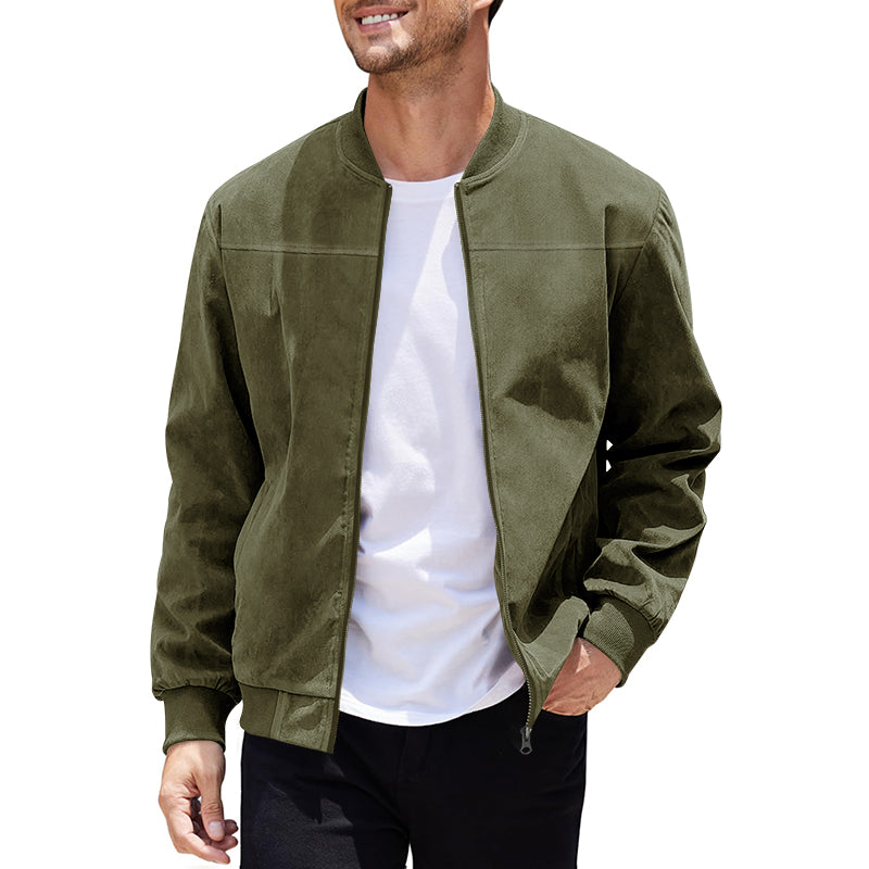 Men's Varsity Bomber Flight Jacket Breathable Windbreaker Zip Coat Faux Leather, Green, 3XL V474-737123