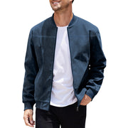 Men's Varsity Bomber Flight Jacket Breathable Windbreaker Zip Coat Faux Leather, Navy, S