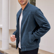 Men's Varsity Bomber Flight Jacket Breathable Windbreaker Zip Coat Faux Leather, Navy, S
