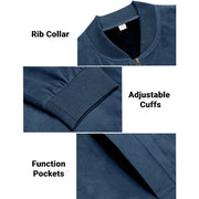 Men's Varsity Bomber Flight Jacket Breathable Windbreaker Zip Coat Faux Leather, Navy, S