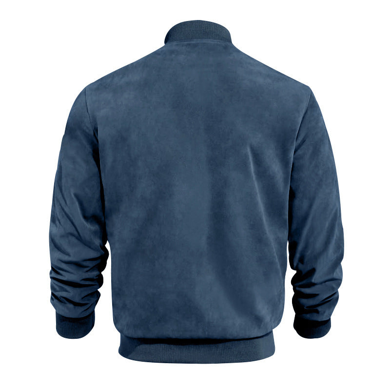 Men's Varsity Bomber Flight Jacket Breathable Windbreaker Zip Coat Faux Leather, Navy, S