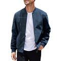 Men's Varsity Bomber Flight Jacket Breathable Windbreaker Zip Coat Faux Leather, Navy, M