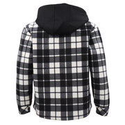 Men's Hooded Flannel Jacket Flannelette Plaid Fleece Shirt Zip Up Winter Coat, Black, S