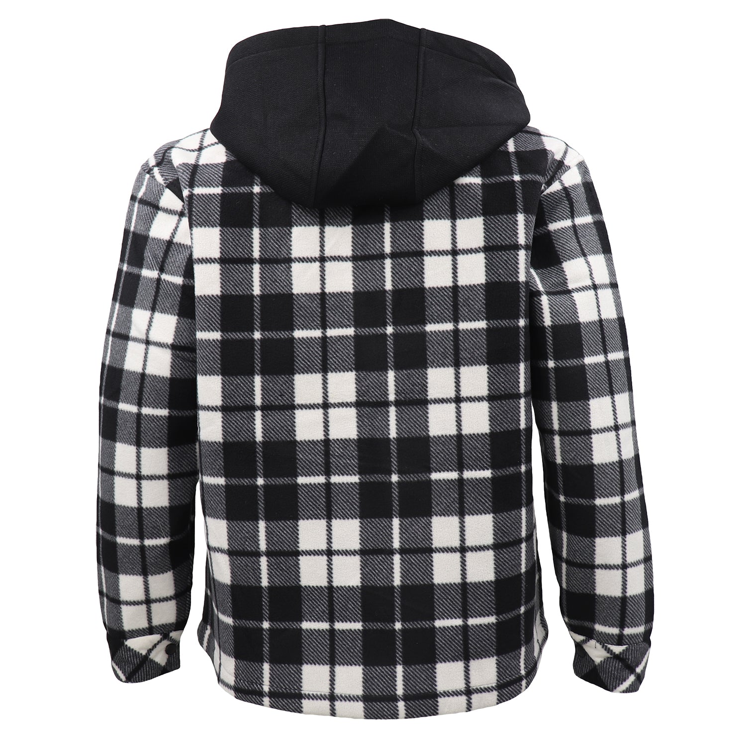 Men's Hooded Flannel Jacket Flannelette Plaid Fleece Shirt Zip Up Winter Coat, Black, S