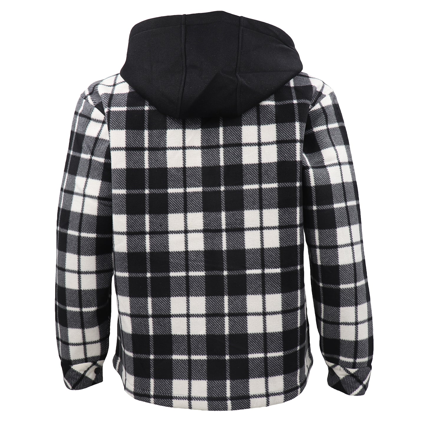 Men's Hooded Flannel Jacket Flannelette Plaid Fleece Shirt Zip Up Winter Coat, Black, S V474-738327