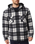 Men's Hooded Flannel Jacket Flannelette Plaid Fleece Shirt Zip Up Winter Coat, Black, XL