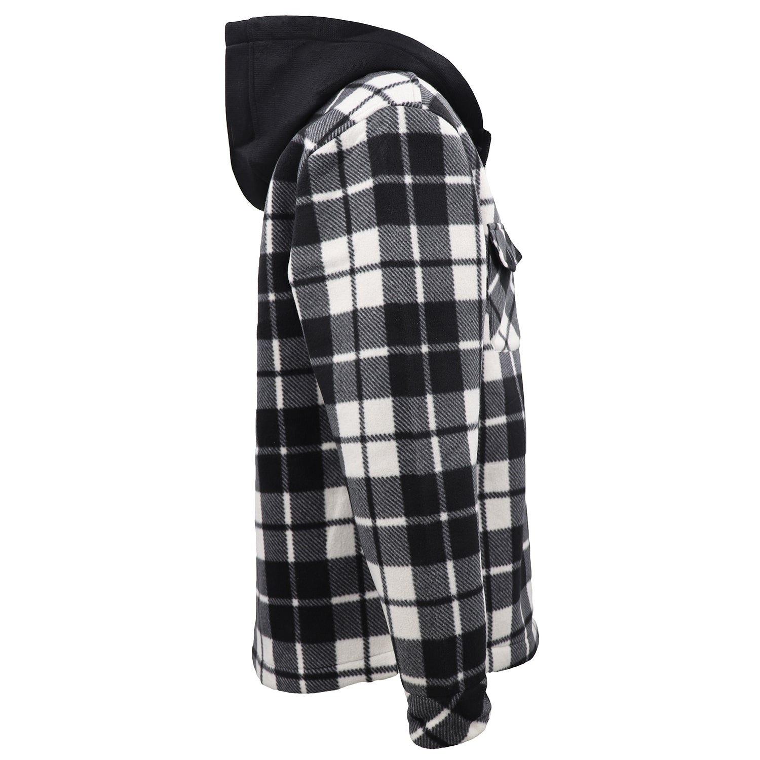 Men's Hooded Flannel Jacket Flannelette Plaid Fleece Shirt Zip Up Winter Coat, Black, XL