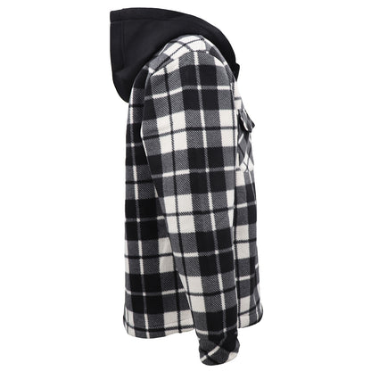 Men's Hooded Flannel Jacket Flannelette Plaid Fleece Shirt Zip Up Winter Coat, Black, XL V474-738330