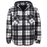 Men's Hooded Flannel Jacket Flannelette Plaid Fleece Shirt Zip Up Winter Coat, Black, 2XL
