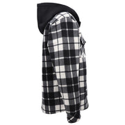 Men's Hooded Flannel Jacket Flannelette Plaid Fleece Shirt Zip Up Winter Coat, Black, 2XL