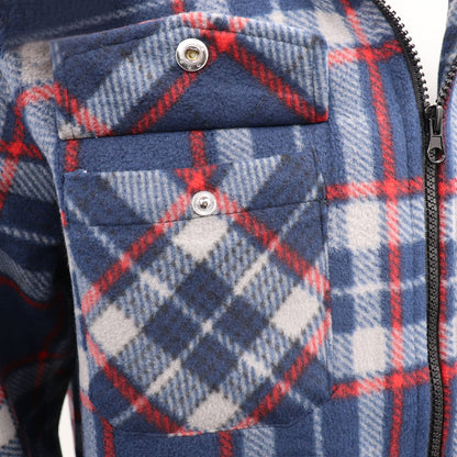 Men's Hooded Flannel Jacket Flannelette Plaid Fleece Shirt Zip Up Winter Coat, Blue, S V474-738332