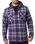 Men's Hooded Flannel Jacket Flannelette Plaid Fleece Shirt Zip Up Winter Coat, Blue, M