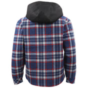 Men's Hooded Flannel Jacket Flannelette Plaid Fleece Shirt Zip Up Winter Coat, Blue, M