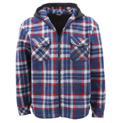 Men's Hooded Flannel Jacket Flannelette Plaid Fleece Shirt Zip Up Winter Coat, Blue, L