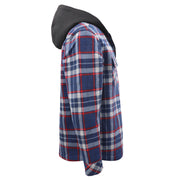 Men's Hooded Flannel Jacket Flannelette Plaid Fleece Shirt Zip Up Winter Coat, Blue, L