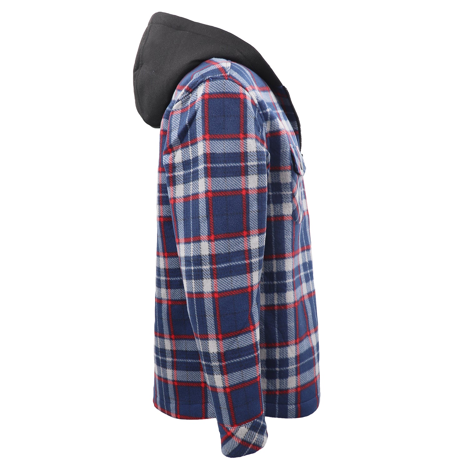 Men's Hooded Flannel Jacket Flannelette Plaid Fleece Shirt Zip Up Winter Coat, Blue, L