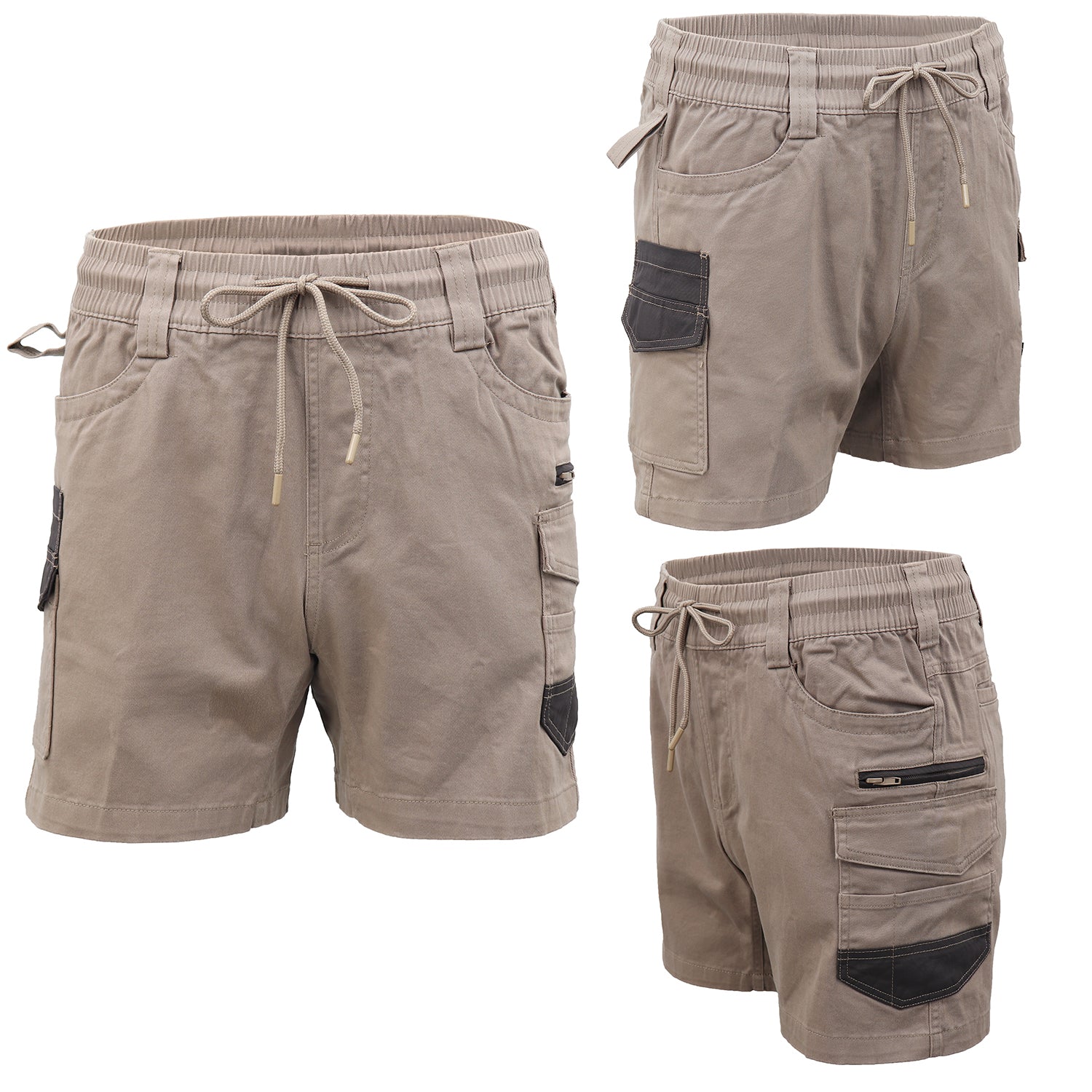 Mens Cargo Cotton Work Shorts 10 Pockets Tradies Utility Pants Workwear Trousers, Khaki, 28
