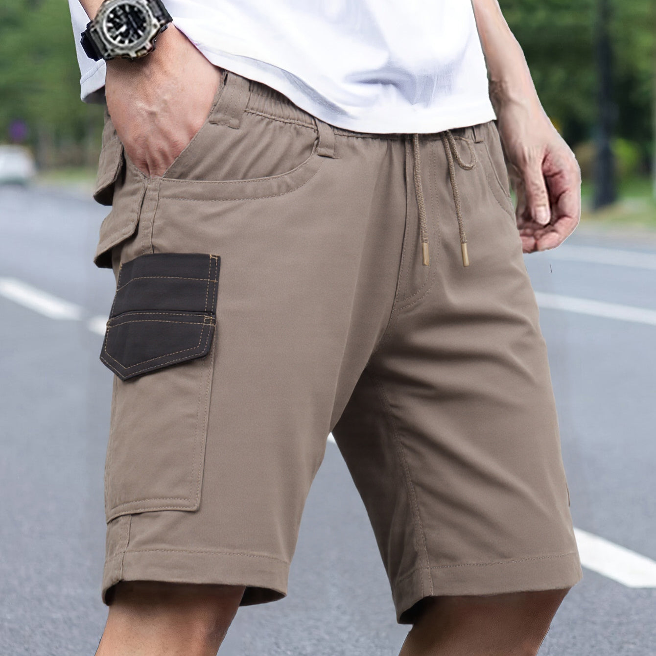 Mens Cargo Cotton Work Shorts 10 Pockets Tradies Utility Pants Workwear Trousers, Khaki, 40