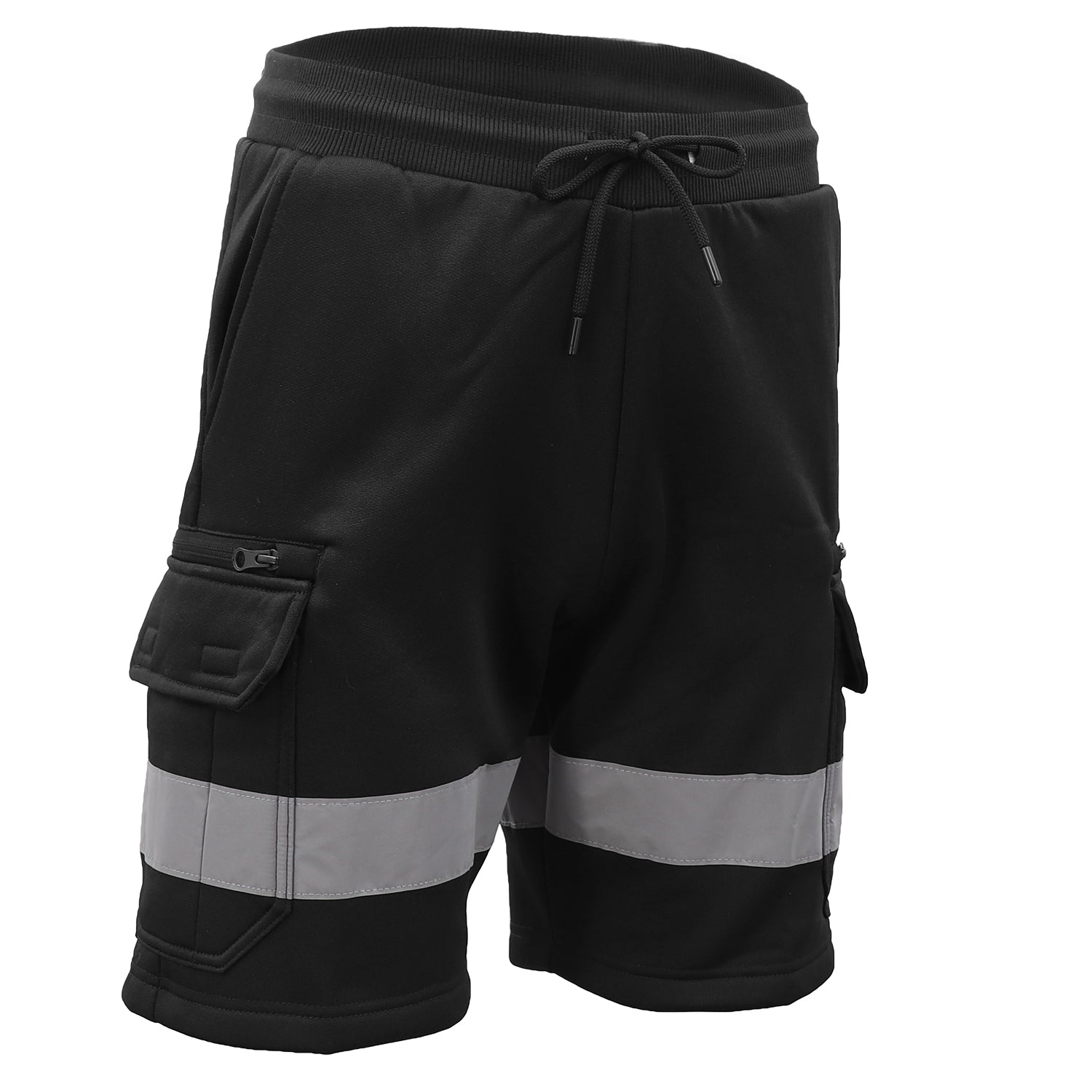 Hi Vis Fleece Work Cargo Shorts w Reflective Tape Workwear Tradie Utility Pants, Black, 2XL V474-739115
