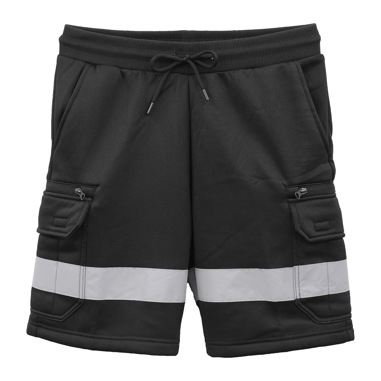 Hi Vis Fleece Work Cargo Shorts w Reflective Tape Workwear Tradie Utility Pants, Black, 2XL V474-739115