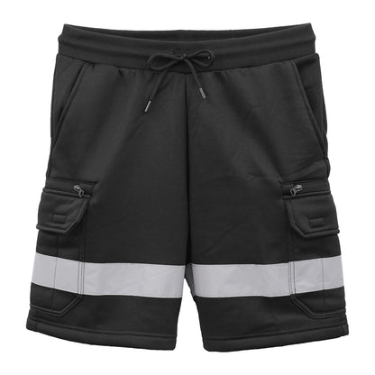 Hi Vis Fleece Work Cargo Shorts w Reflective Tape Workwear Tradie Utility Pants, Black, 2XL V474-739115
