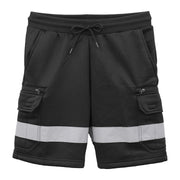 Hi Vis Fleece Work Cargo Shorts w Reflective Tape Workwear Tradie Utility Pants, Black, 3XL