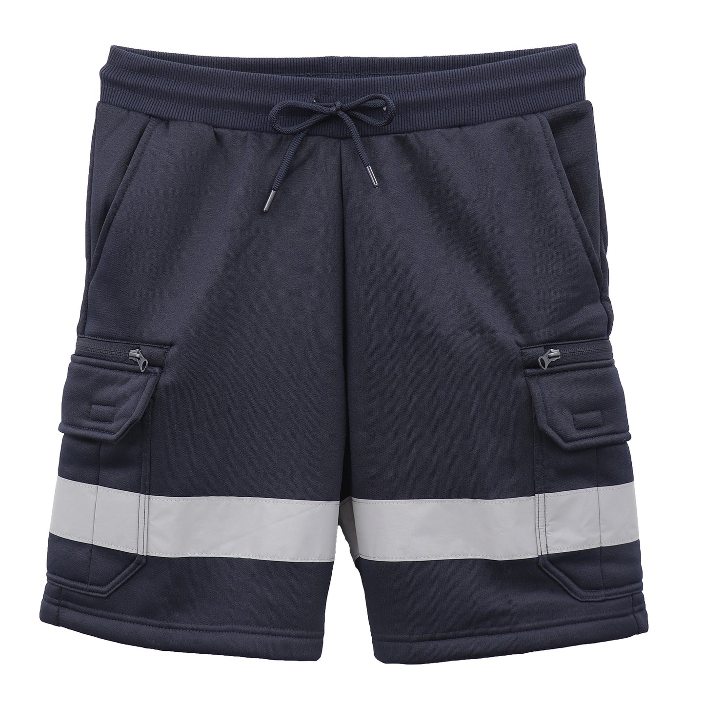 Hi Vis Fleece Work Cargo Shorts w Reflective Tape Workwear Tradie Utility Pants, Navy, S V474-739117