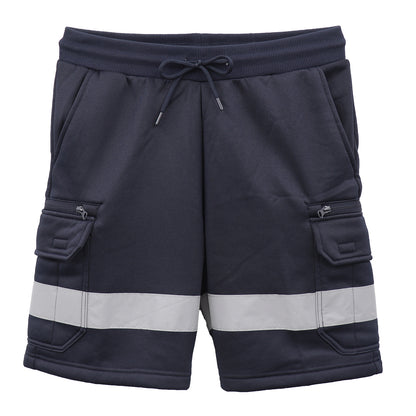 Hi Vis Fleece Work Cargo Shorts w Reflective Tape Workwear Tradie Utility Pants, Navy, L V474-739119