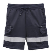 Hi Vis Fleece Work Cargo Shorts w Reflective Tape Workwear Tradie Utility Pants, Navy, XL