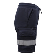 Hi Vis Fleece Work Cargo Shorts w Reflective Tape Workwear Tradie Utility Pants, Navy, 2XL